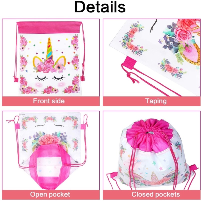 1 Ba Lô Dây Rút Vải Không Dệt In Hình Kỳ Lân Dễ Thương Cho Bé