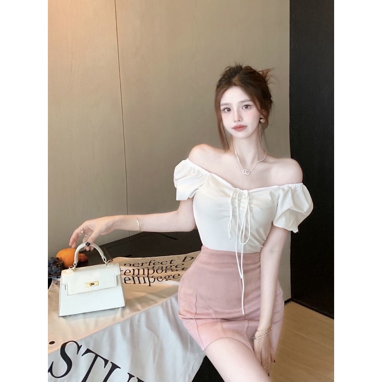 Áo Crop Top Tay Phồng Ngắn Cổ Vuông Dáng Ôm Thời Trang Mùa Hè Mới Cho Nữ