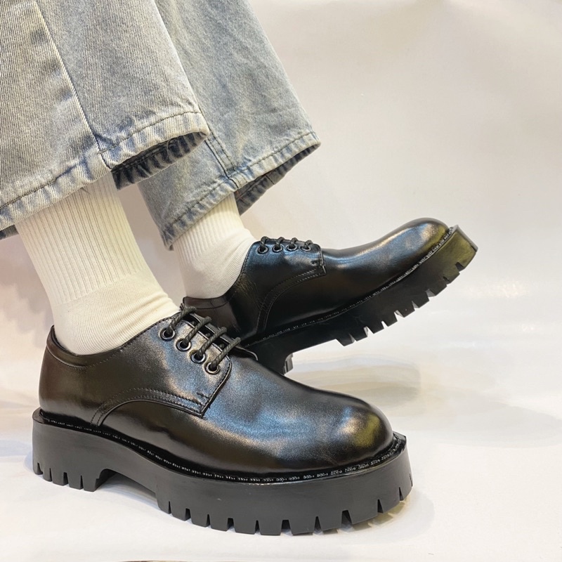 Giày chunky derby da bò thật One man Đế cao su đúc cao 4cm Da bò nhập khẩu cao cấp, mã KL006 bảo hành 12 tháng