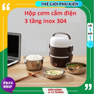 [HÀNG LOẠI 1] Hộp Cơm Hâm Nóng 3 Tầng Cắm Điện Inox - Cặp Lồng Cơm 3 Tầng Ủ Cơm Tự Động