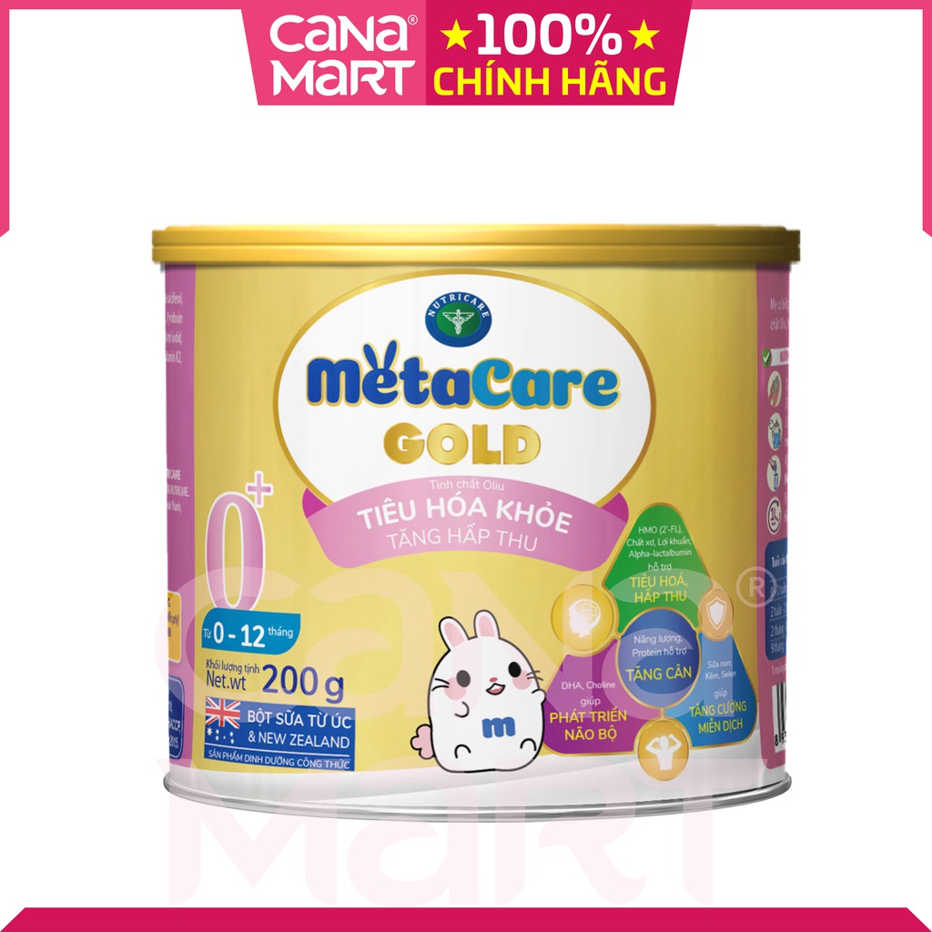 Sữa bột tốt cho bé Nutricare MetaCare Gold 0+ giúp tiêu hóa khỏe, tăng cường hệ miễn dịch, phát triển não bộ (200g)