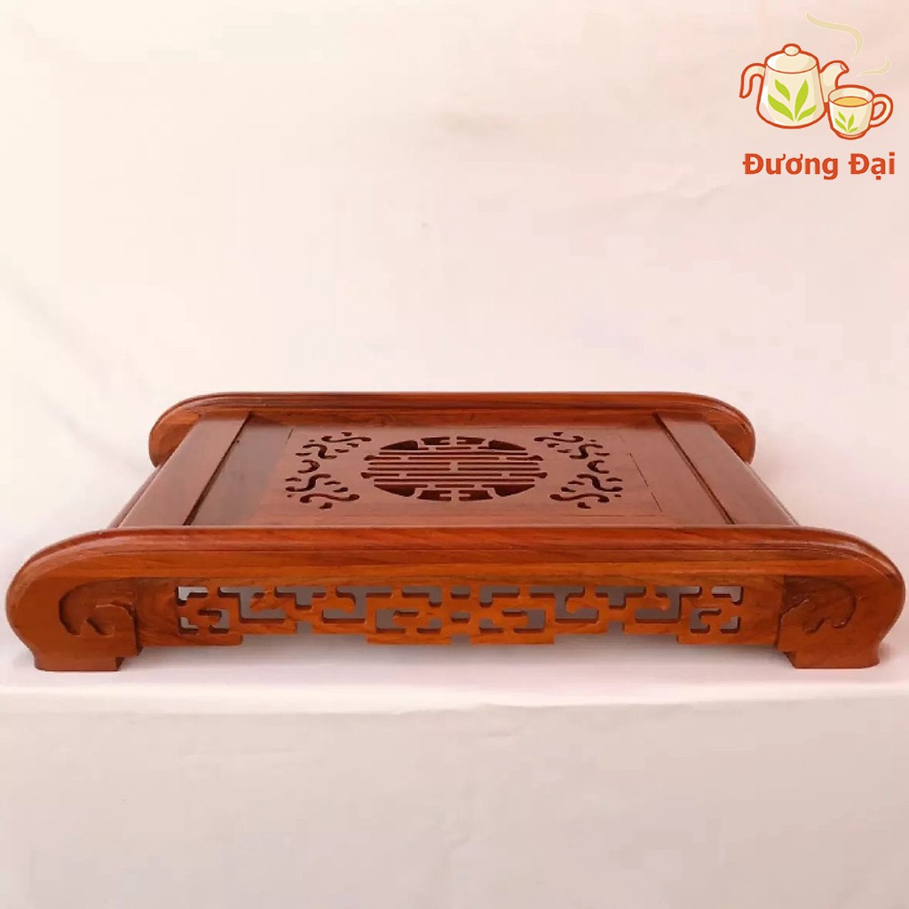 Khay trà cuốn gỗ hương ta màu đỏ kèm khay inox hứng nước sang trọng Gốm Sứ Bát Tràng Đương Đại
