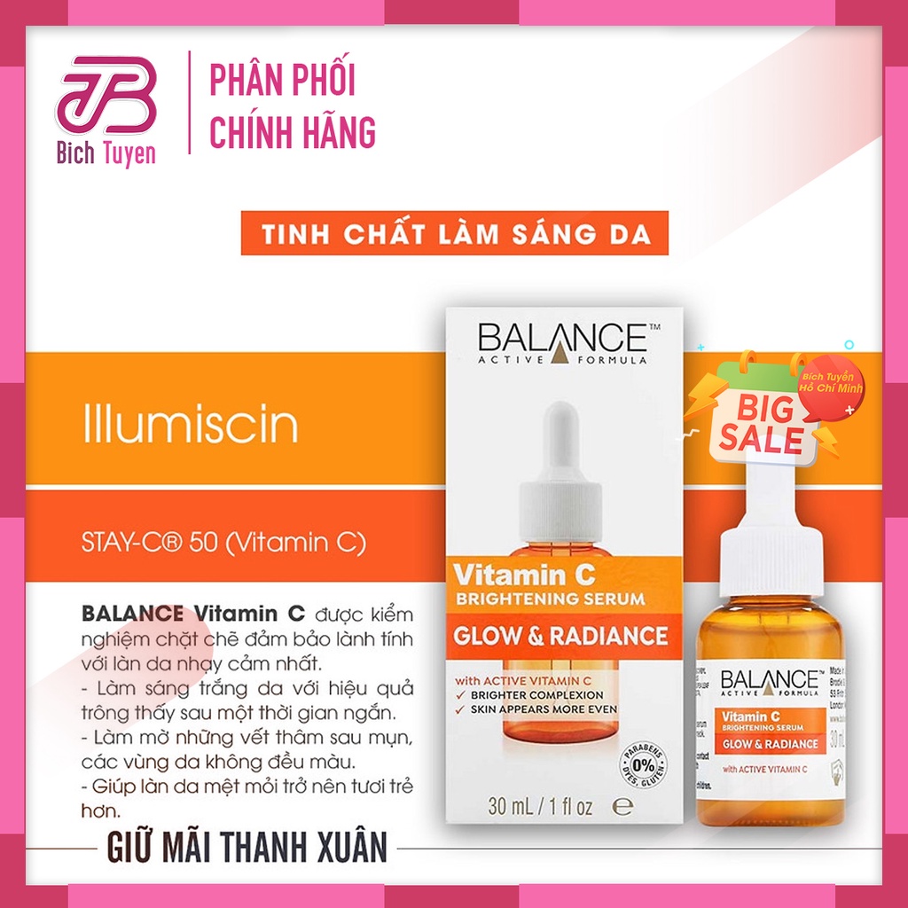 Serum BALANCE Active Formula Vitamin C Brightening Tinh Chất Trắng Da, Mờ Thâm 30ml BT Cosmetic
