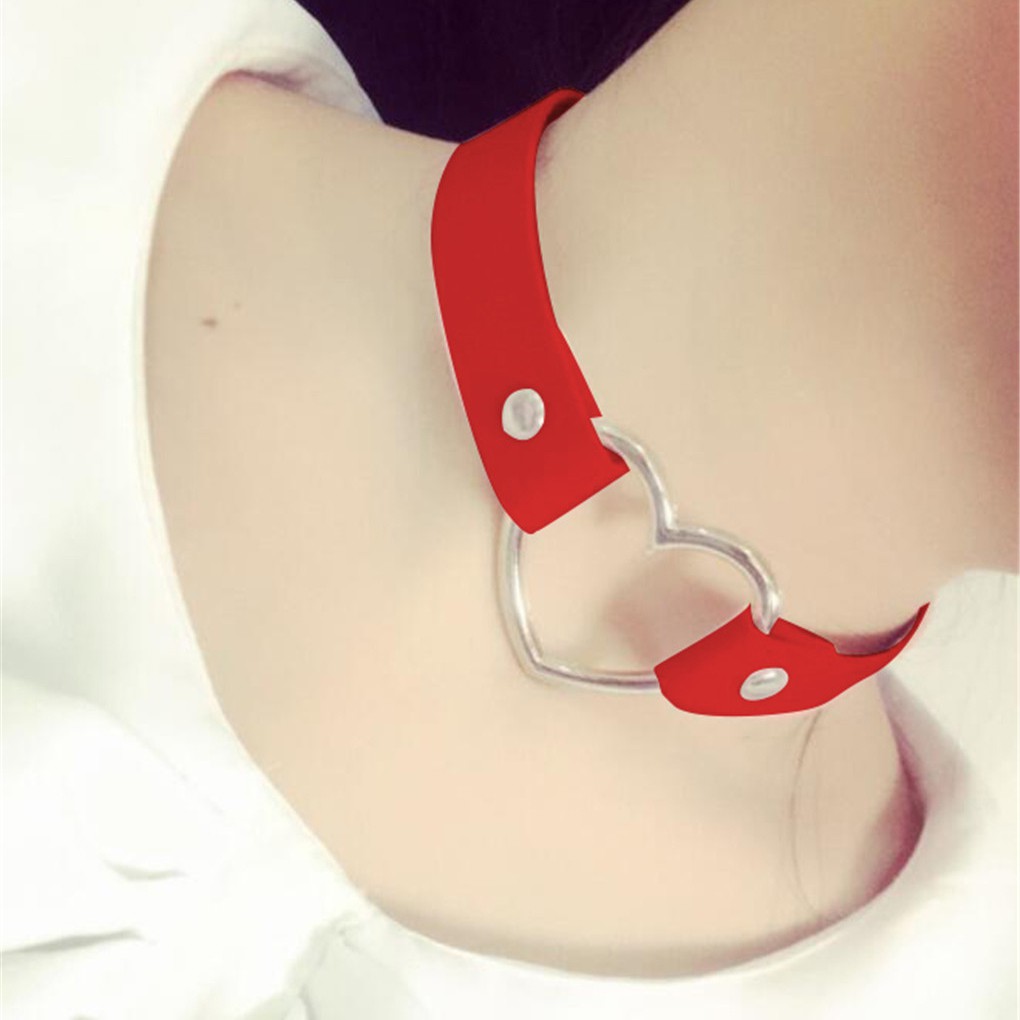 Vòng cổ choker da mặt trái tim có thể điều chỉnh kích thước