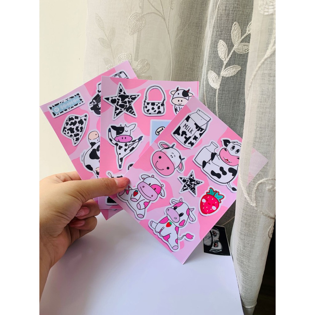 [Mã 12LSSALE giảm 10K đơn 50K] Sticker bò sữa siêu cute dán mũ bảo hiểm, sách, vali, laptop chống nước