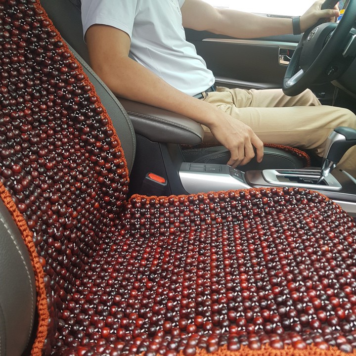Đệm hạt gỗ tựa lưng massage ghế ô tô, kiêm dải lót hàng ghế sau 100% gỗ Cẩm Lai tự nhiên, dạng đan kết diềm mép cao cấp
