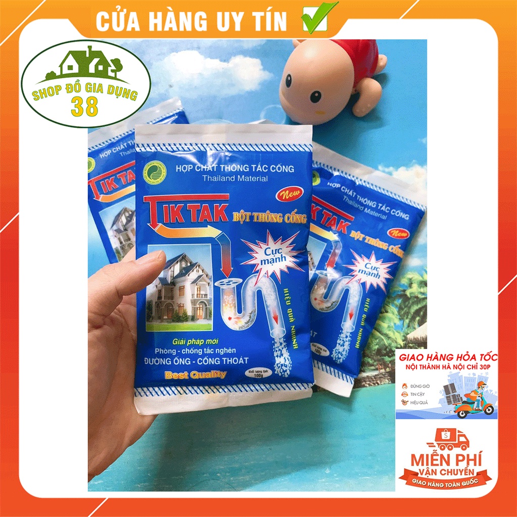 Bột thông tắc cống cực mạnh gói 100g, thông bồn cầu, bồn rửa bát, cống thoát nước...