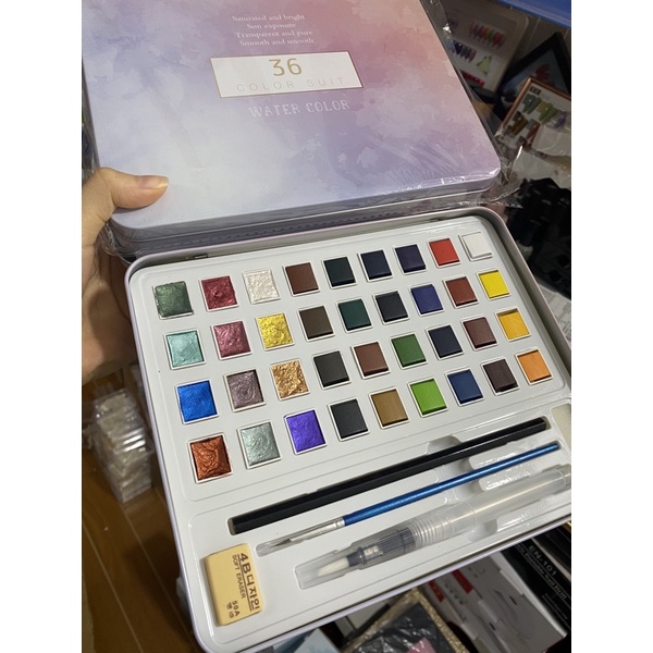 Màu nước set 36 màu hàng chính hãng, màu vẽ nail có tặng kèm full set cọ