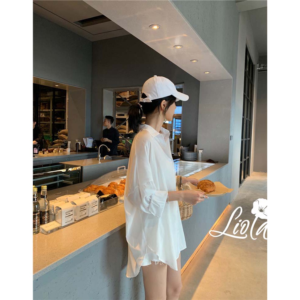 Áo sơ mi trắng oversize bản mỏng chất liệu cotton tơ siêu mềm mịn, bay - LIOLA