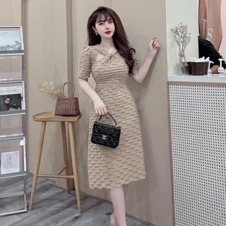 Đầm dự tiệc Bigsize 55-90kg cổ xoắn đi chơi đi tiệc đều được