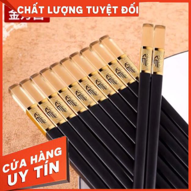 Hộp 10 Đôi Đũa Hợp Kim Mạ Vàng Hổ Phách 27CM Cao Cấp Xuất Hàn - K54