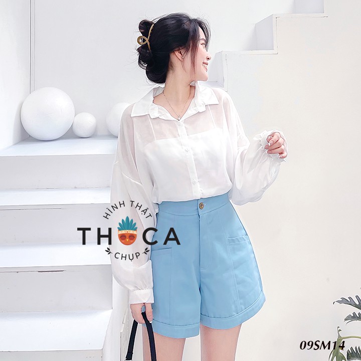 Áo sơ mi voan tay phồng tặng kèm áo 2 dây croptop THOCA HOUSE 2 màu đen, trắng chuẩn style Hàn freesize dưới 56kg