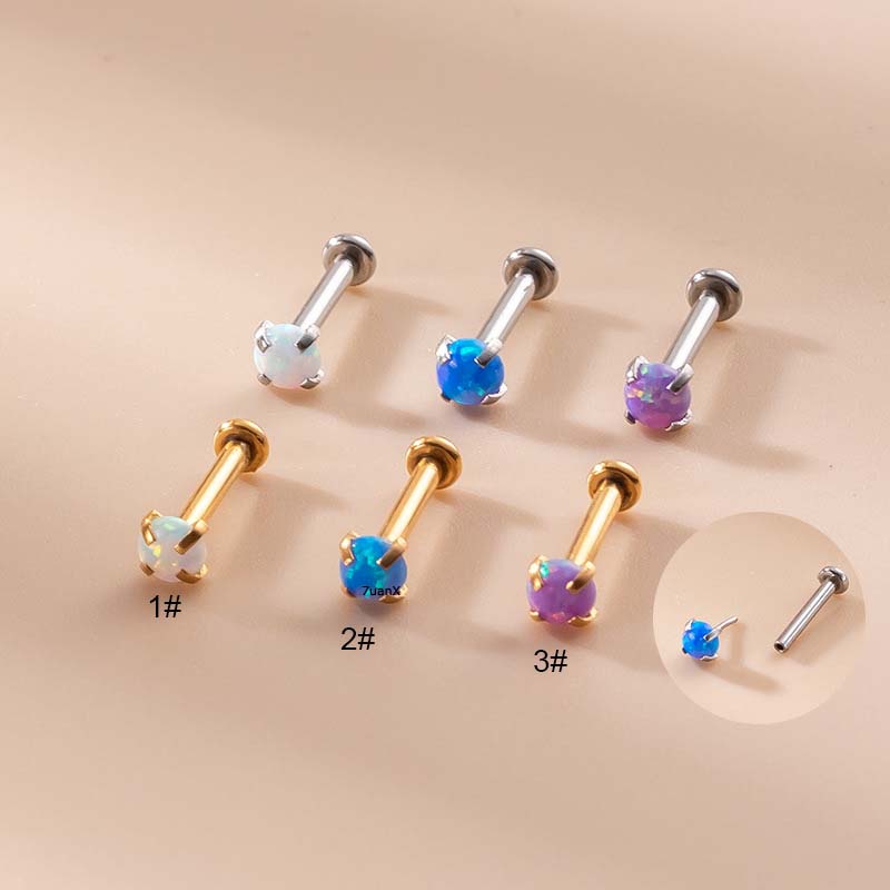 1 Khuyên Xỏ Môi Đính Đá Opal 3mm 16Gauge Bằng Thép Không Gỉ