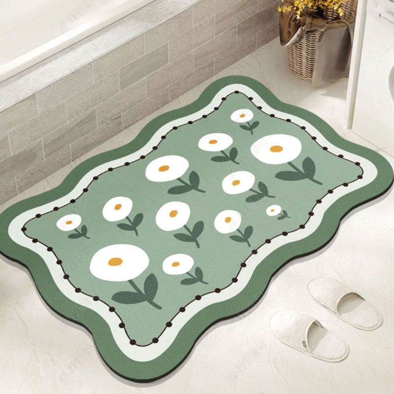 Thảm chùi chân phòng tắm, cửa ra vào cắt viền tạo sóng họa tiết hoa cỏ chất liệu lì phong cách BOTANICAL - Liminho Shop