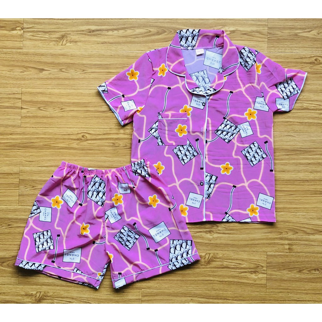 Đồ bộ Pijama mặc nhà hiệu ADM chất lụa hàn form đùi, áo có cổ và túi lịch sự, tôn da siêu thoải mái freesize 57kg