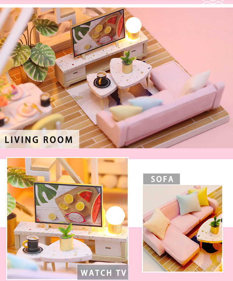 Nhà búp bê lắp ghép DIY Dollhouse bằng gỗ Mẫu Sweet Time có đèn Led Tặng kèm dụng cụ lắp ráp ToystationVN