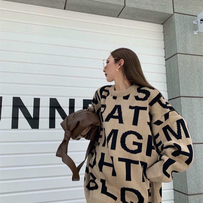 Yong lazy wind autumn winter new letter sweater women loose wear versatile round neck Pullover Sweater Coat fashion
 | BigBuy360