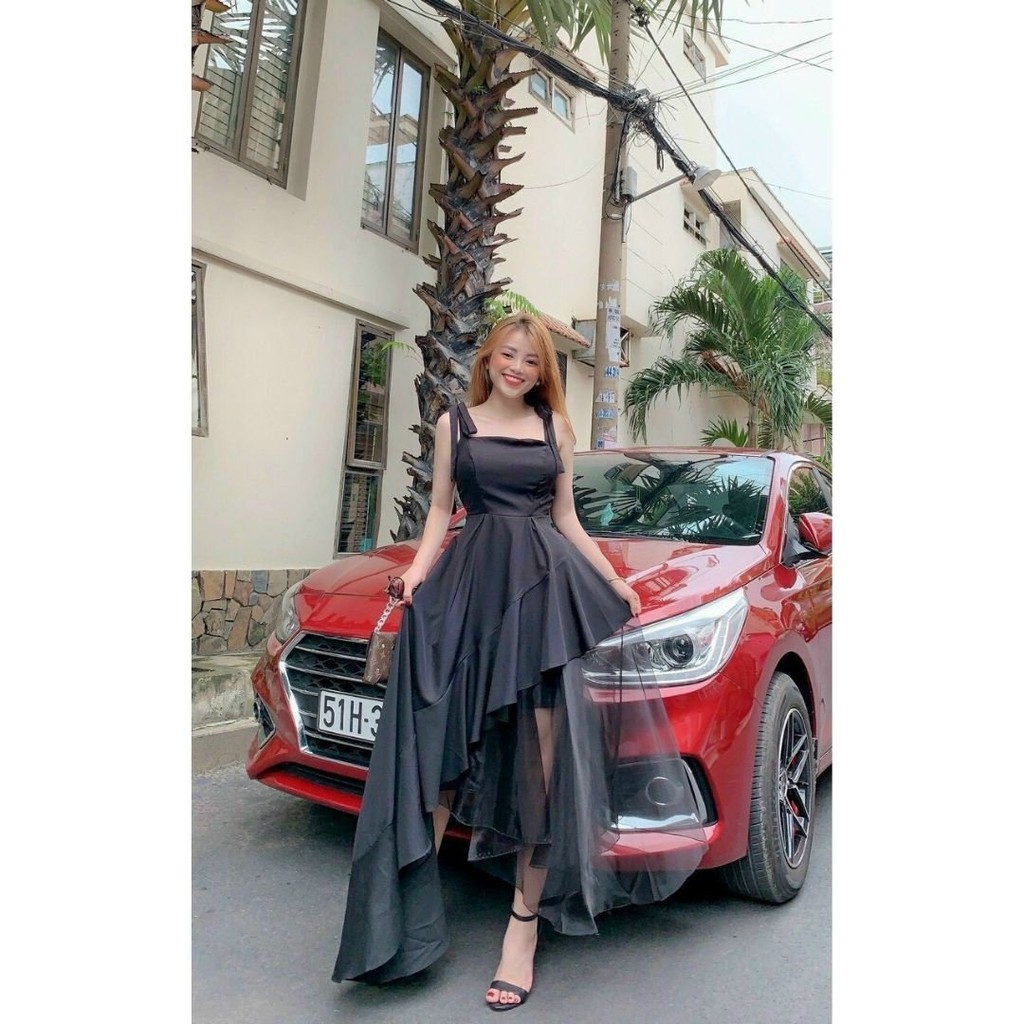 Đầm Dự Tiệc Trắng 2 Dây Cúp Phối Lưới Vạt Xéo | BigBuy360 - bigbuy360.vn