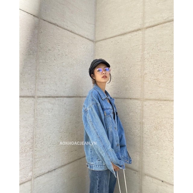 Áo Khoác Jean denim form rộng unisex Xanh Vintage dành cho nam nữ , áo có 6 túi và túi trong