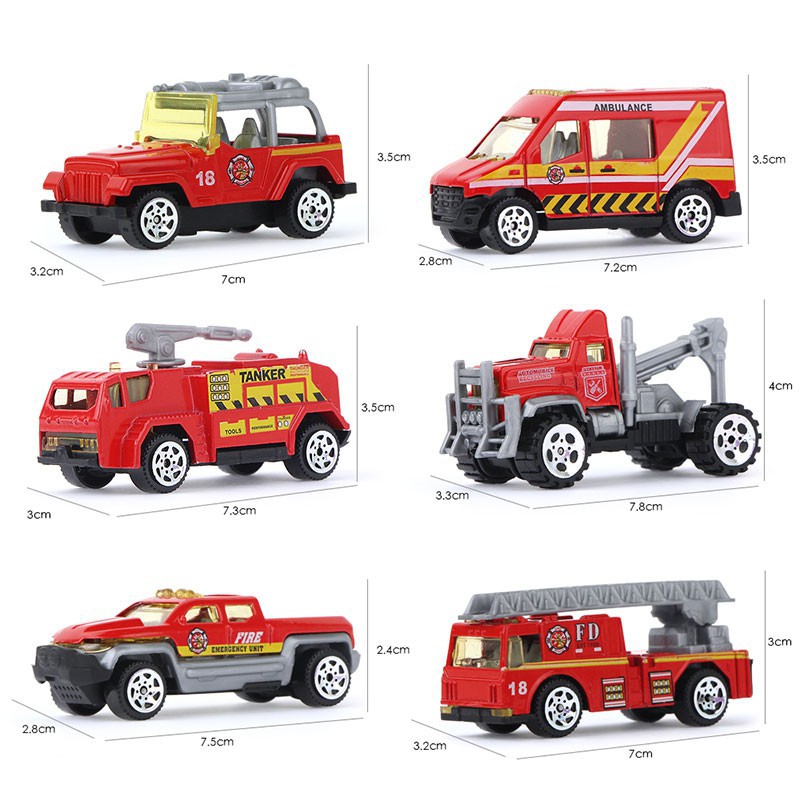 Set 6 xe cứu hỏa đồ chơi mini tỉ lệ 1/64 cho bé