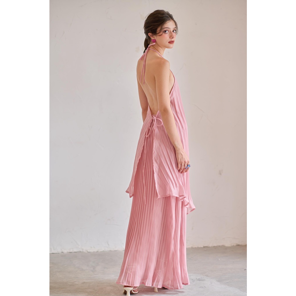 AFTERGROW MAXI - Set maxi yếm & chân váy xếp ly