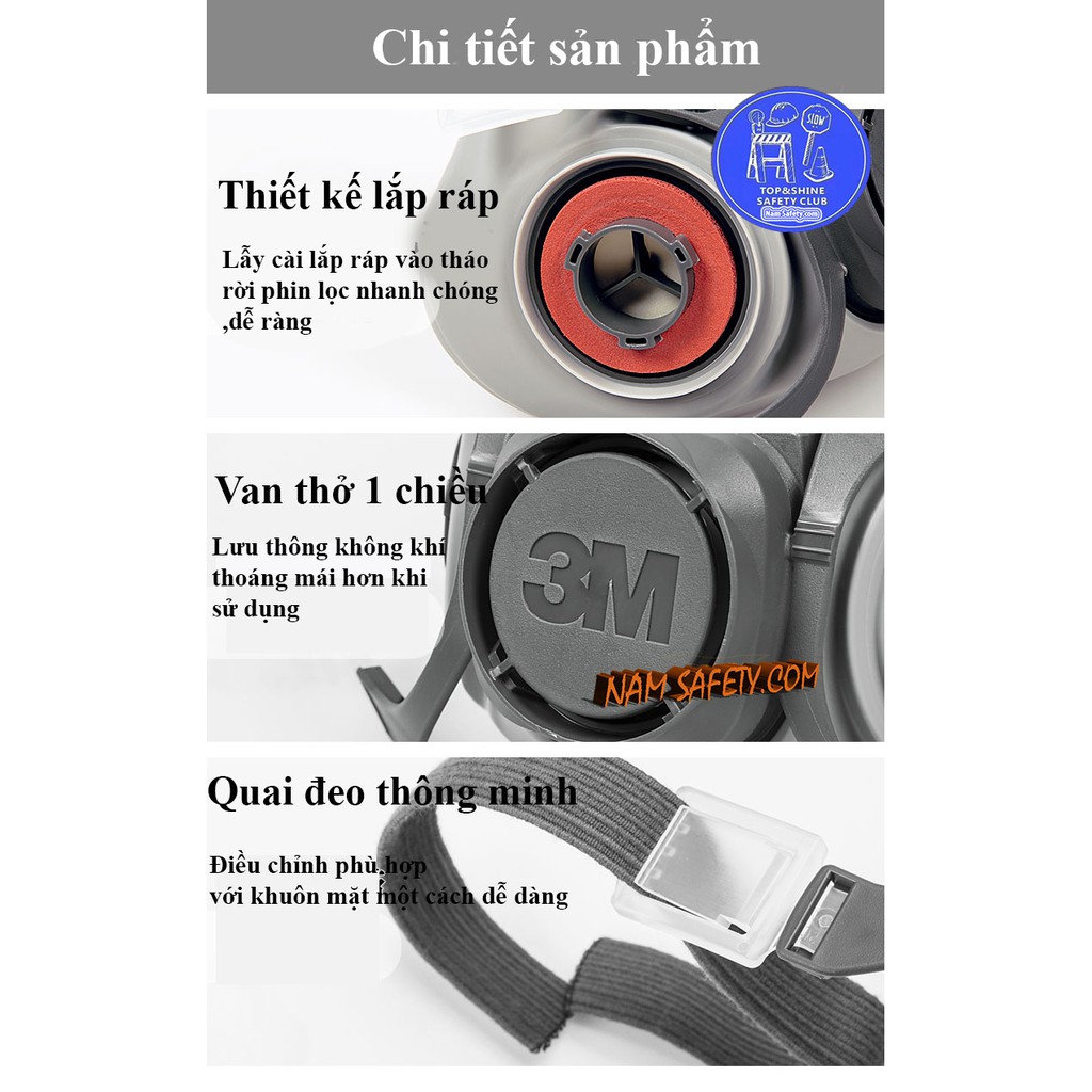 Khẩu trang mặt nạ phòng độc 3M 6200 , chống bụi mịn PM2.5 ,mặt nạ chống khói ,mặt nạ chống cháy
