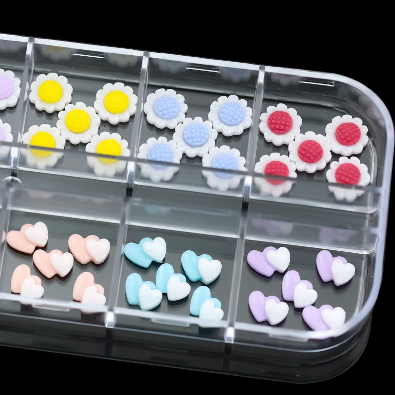 Hộp Phụ Kiện Hạt 3D Nhiều Màu Hình Hoa Trái Tim Dễ Thương Trang Trí Móng Nghệ Thuật
