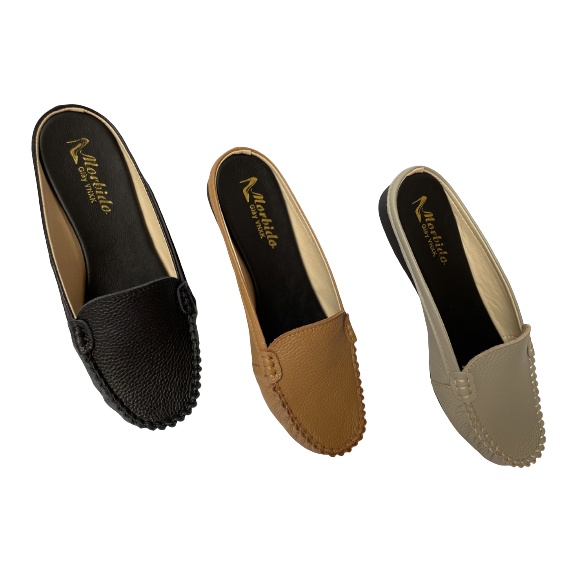 Giày Sabo - Giày Sục Nữ Da Bò Thật Cao Cấp Morbido M505 Màu Đen Đế Bệt 2p