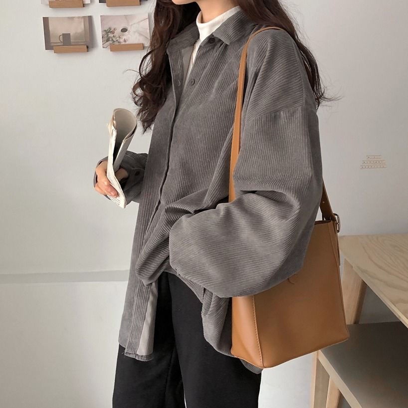 Áo Sơ Mi Nữ Tay Dài Dáng Rộng Phong Cách Hàn Quốc
