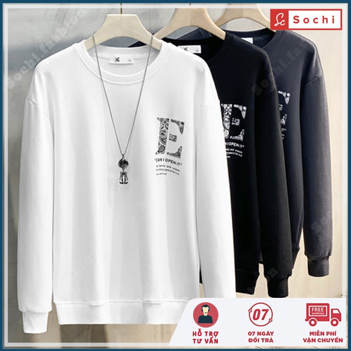 Áo thu đông Hàn Quốc, áo nam tay dài unisex nỉ mềm mịn bó sát in Chữ E mã SW.609