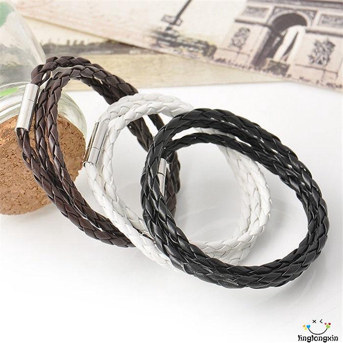 Vòng tay da nhiều lớp khóa kim loại cá tính cho nam