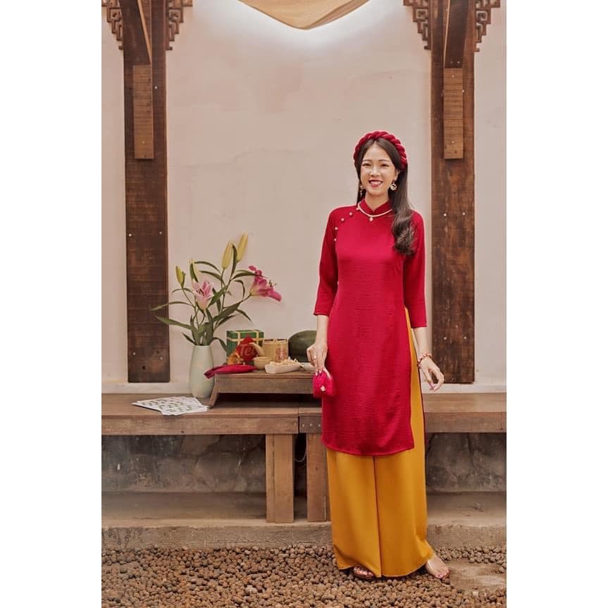 Áo Dài Cách Tân Trơn Dáng Xuông vải Đũi mặc mát thấm hút mồ hôi tốt.