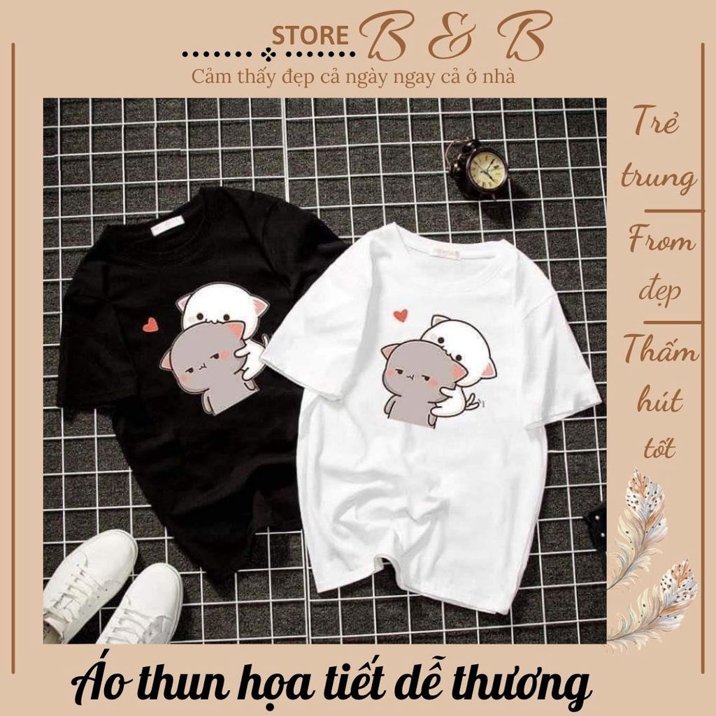 Áo thun nữ HÀN QUỐC tay ngắn from rộng in hình mèo dễ thương