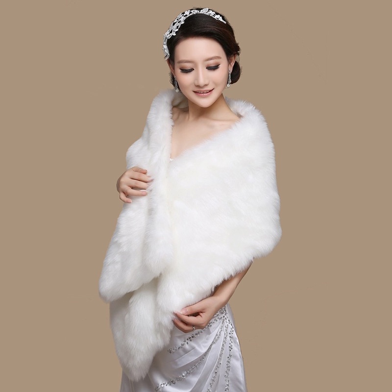 OFF WHITE Áo Choàng Lông Giả Màu Trắng / Đen / Đỏ Cho Cô Dâu