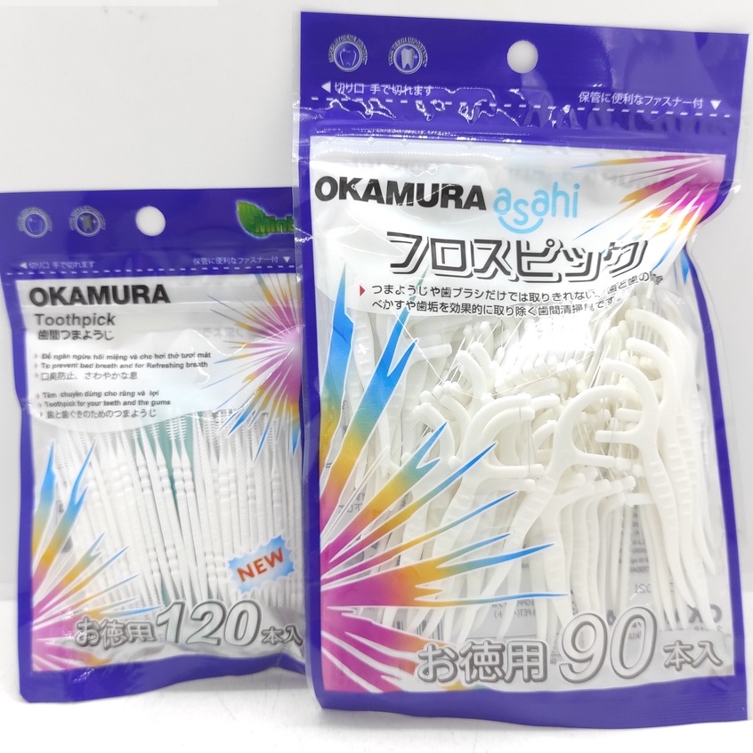 Tăm Nhựa Nha Khoa OKAMURA Asasi - Chỉ Nha Khoa Okamura Gói 90 que & 120 que