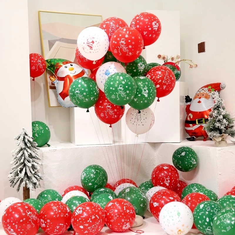 Set 10 bong bóng cao su màu sắc đỏ và xanh lá trang trí giáng sinh