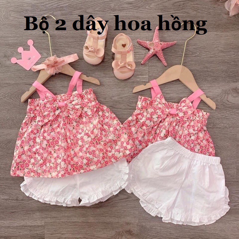 Bộ bé gái 2 dây cánh tiên áo hoa đào và quần trắng XHN564