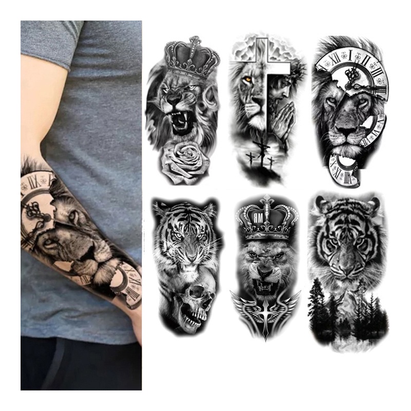 Hình Xăm Dán Tạm Thời Henna Skeleton King Animal Tatoo Màu Đen Cho Nam Và Nữ