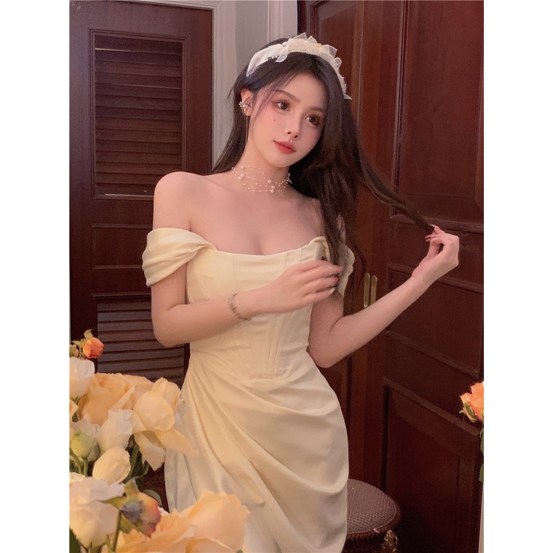 Đầm Ngắn Tay Ôm Dáng Xẻ Tà Mẫu Mới 2022 Phong Cách Pháp Thời Trang Mùa Hè