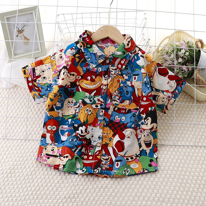 Áo Sơ Mi Cotton Thoáng Khí In Họa Tiết Hoạt Hình Phong Cách Hàn Quốc Thời Trang Mùa Hè Cho Bé Trai Và Gái