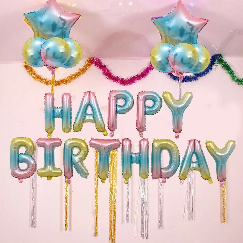 Bong bóng bơm hơi kiểu dáng chữ Happy Birthday dùng trang trí tiệc sinh nhật