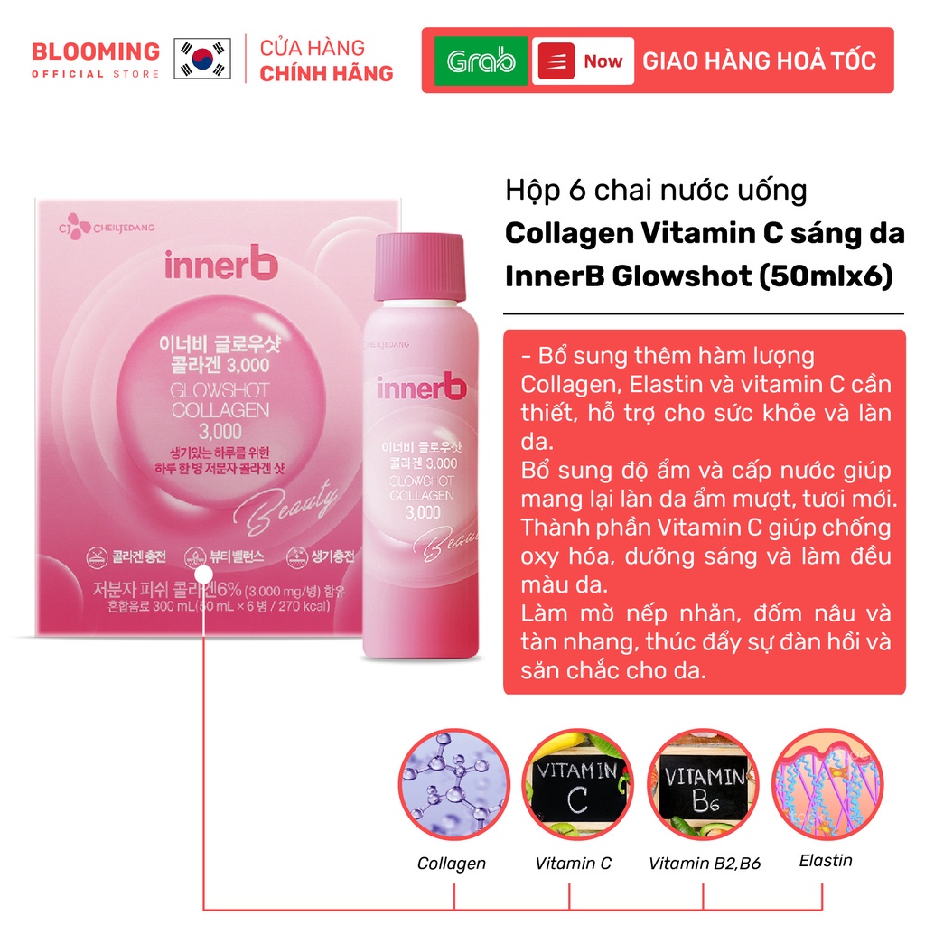 Nước Uống Innerb Glowshot Collagen Căng Mịn Sáng Da 300ml (50ml x 6 Chai) BLOOMING