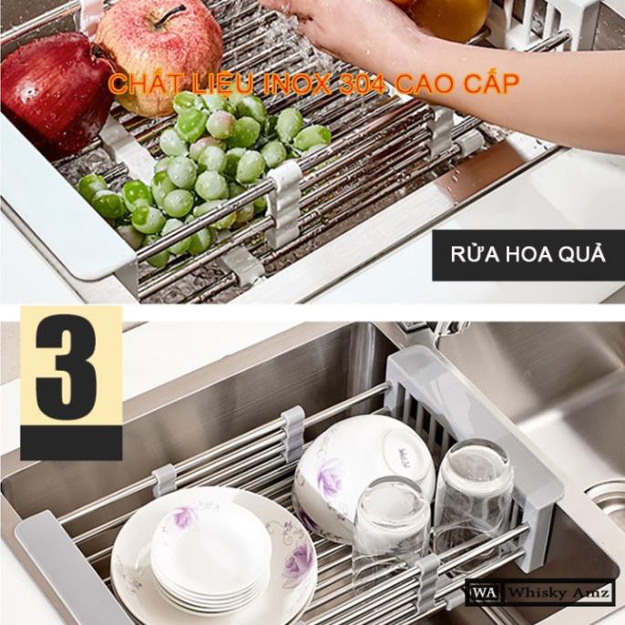 FREESHIP GIÁ INOX ĐỂ CHẬU RỬA BÁT - RỔ GÁC BỒN RỬA CHÉN ĐA NĂNG