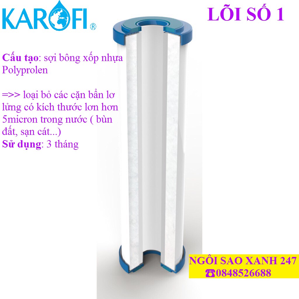 [❤️CHUẨN CHÍNH HÃNG❤️]  Bộ 3 lõi lọc 123 Karofi- Lõi số 2 OCB-GAC (Dùng cho máy N-e118, N-e119/U, N-e239, N7RO, E8RO...)