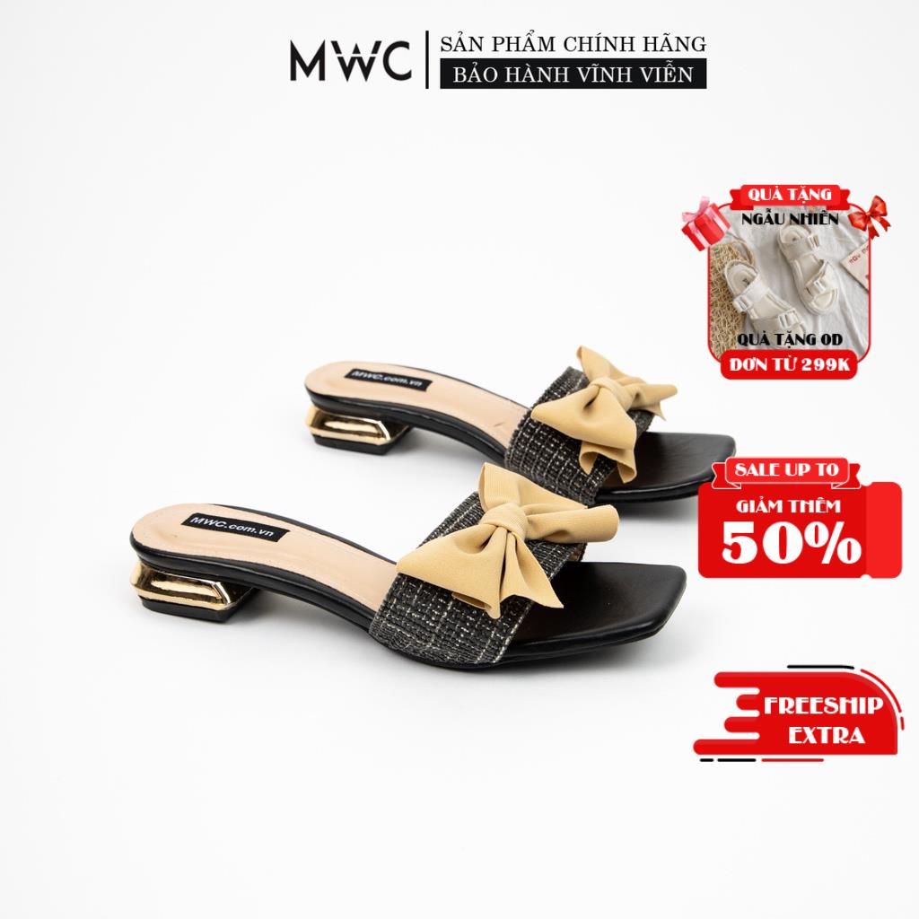 Dép Nữ MWC Đế Vuông 3CM Quai Ngang Đính Nơ Nữ Tính NUDE- 3422