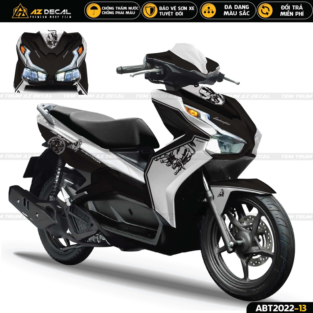 Tem Trùm Xe Air Blade Mẫu Lamborghini Đẹp | ABT2022-13 | Decal Xe AB AirBlade Cao Cấp, Bảo Vệ Sơn Xe