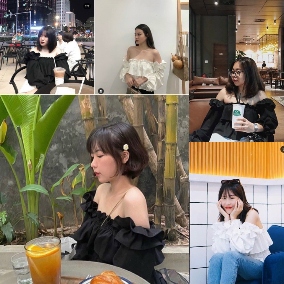 Áo Kiểu Maris Top Nhún Trễ Vai Tay Bo Chun Co Dãn Sang Chảnh 2 Màu Trắng/Đen 1161