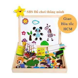 Hộp đồ chơi gỗ tranh ghép nam châm nhiều hình ảnh con người con vật xe cộ cây cối cho bé lắp ghép xếp hình