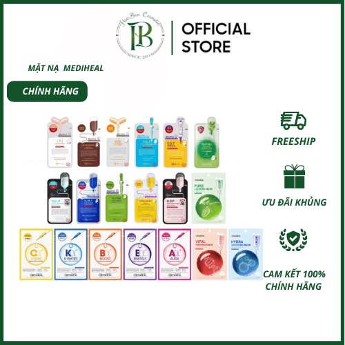 Mặt nạ dưỡng da Mediheal Teatree, Vita Lightbeam, Placenta Revital và Collagen EX Essential Mask 24ml - Hoa Ban Cosmetic
