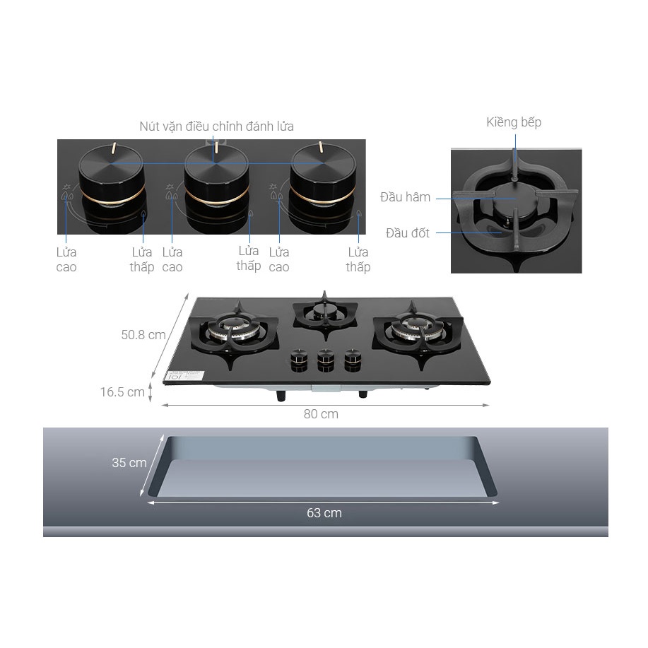 Bếp ga âm 80cm UltimateTaste 300 với 3 vùng nấu Electrolux EHG8321BC